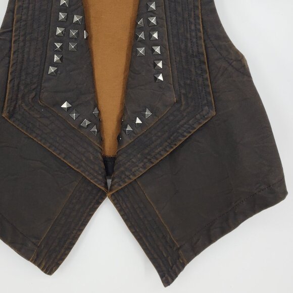 Forever 21 Vintage Y2K Studded Faux Leather Biker Waistcoat Vest M  Brown - Picture 4 of 9